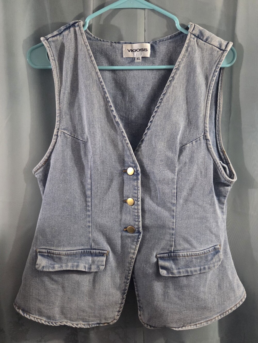 Vigoss Light Blue Denim Vest with Gold Buttons